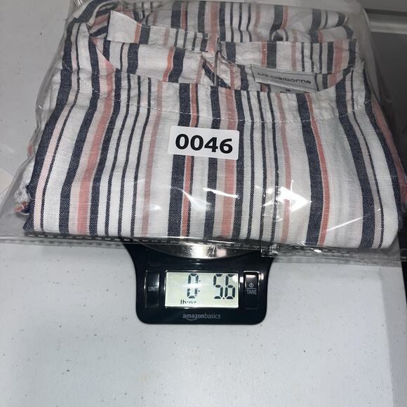 Linen Blend Stripe Sleeveless Tank M White w/blue & red Fringe Hem Preppy - Picture 9 of 9